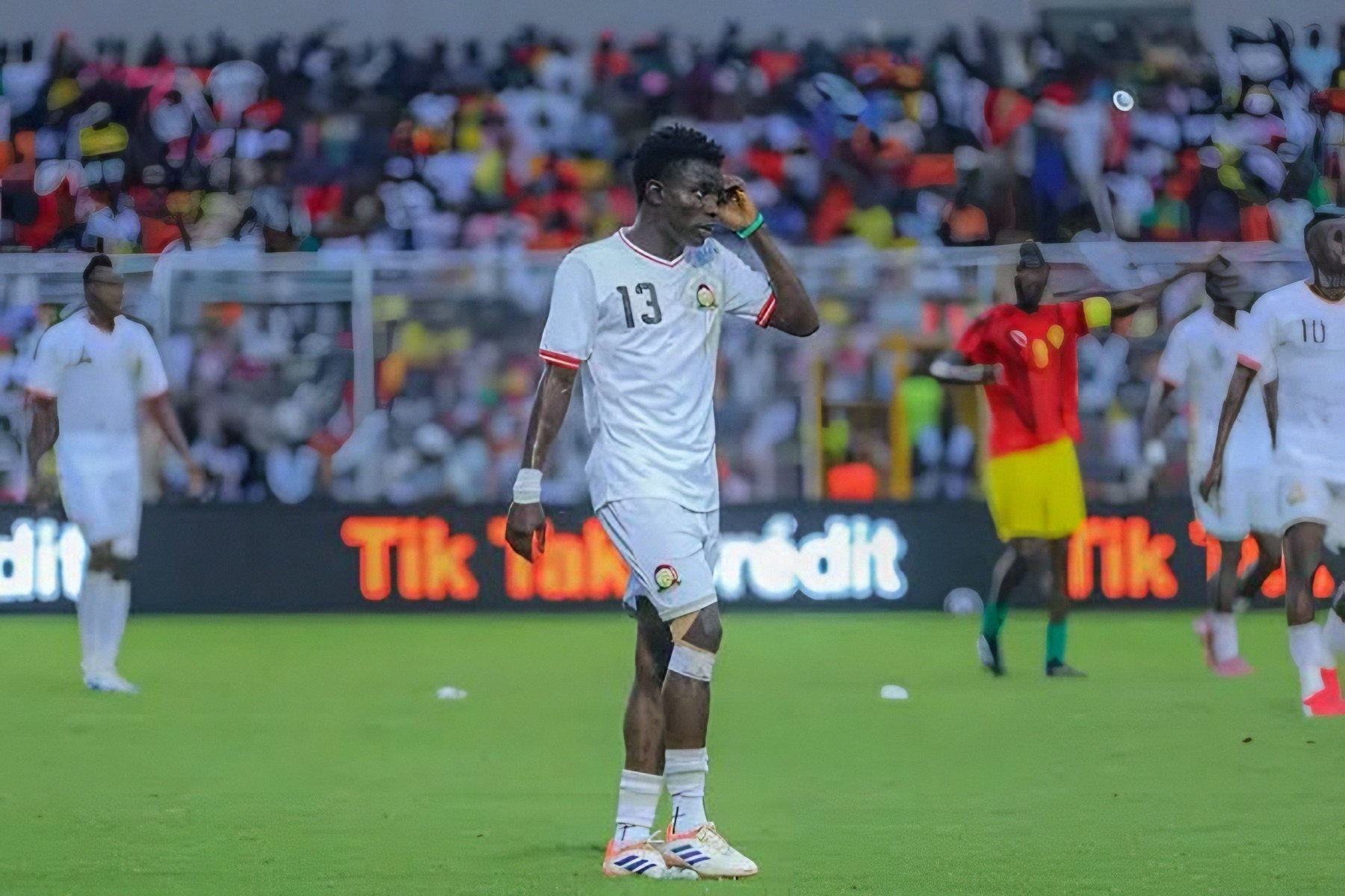 Javan Ochieng, number 13, on the field for Kenya against Guinea in Conakry