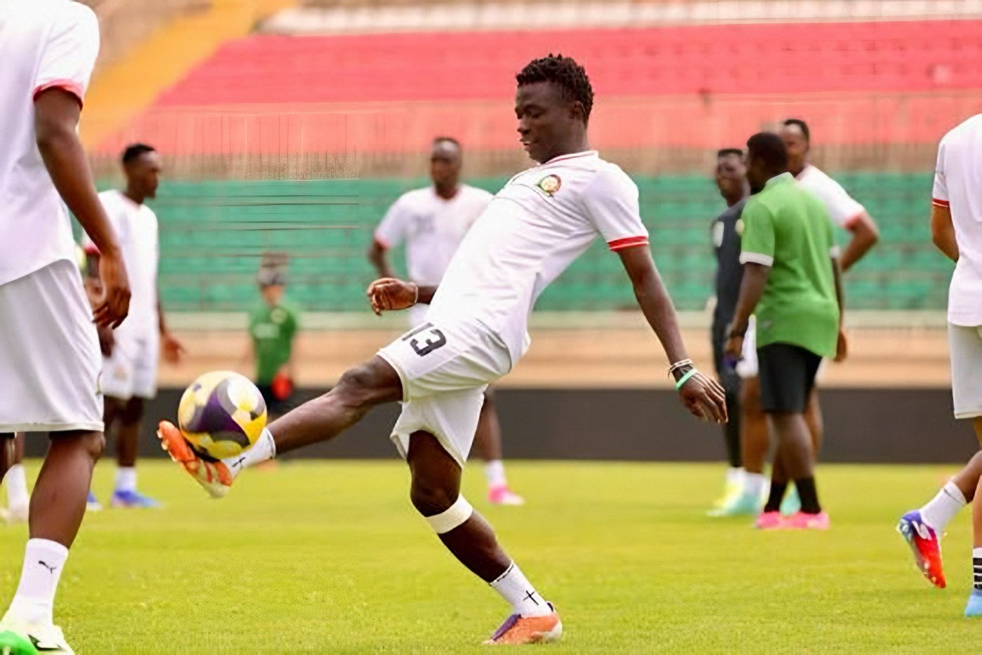 Javan Ochieng controlling the ball in a Kenya national team session